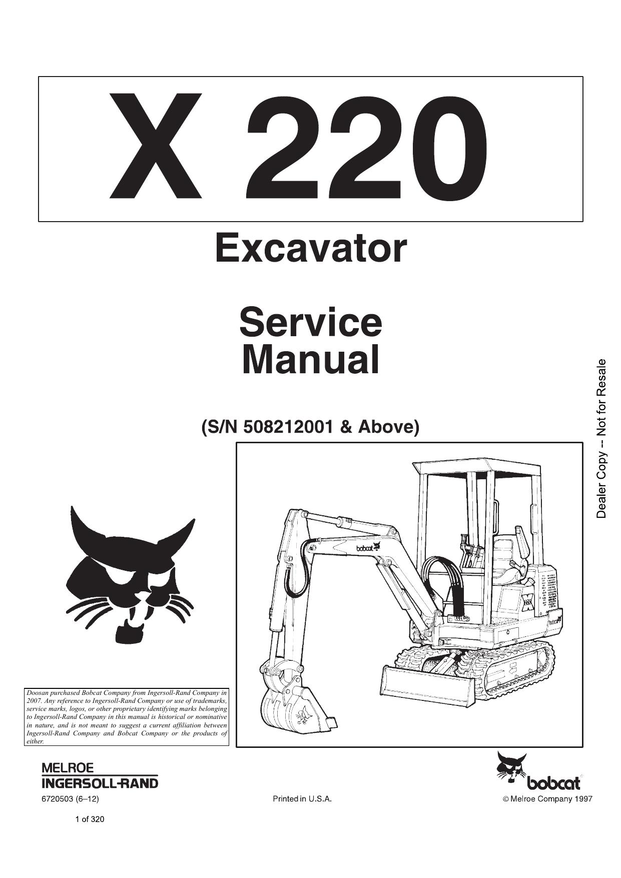 X220 Excavator Service Manual Bobcat